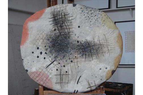Бумажный цифровой обьект. 2006 Бумага, шнур, коллаж, темпера 80 x 90