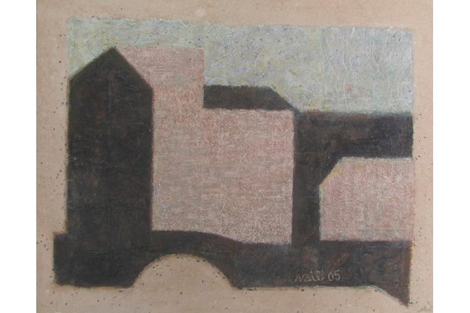 Пейзаж дома. 2005 бум., смеш.тех. 39 x 50